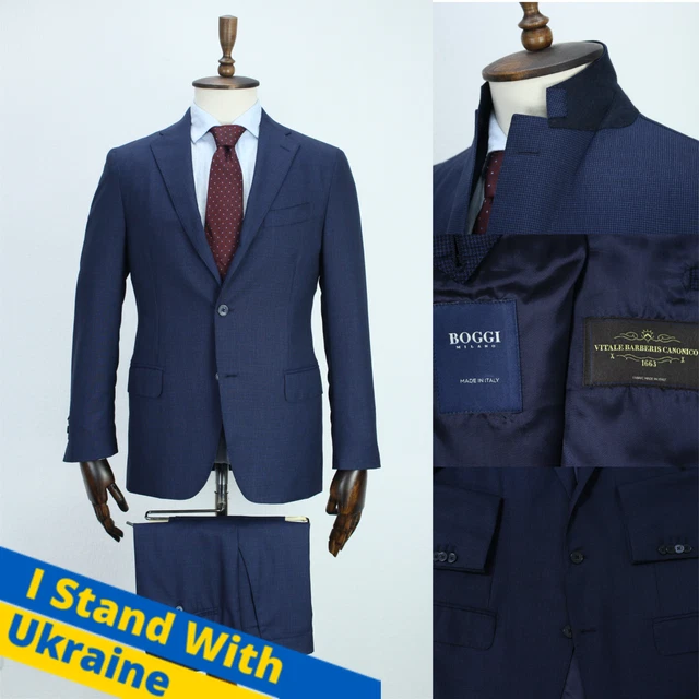 BOGGI MILANO Blue Microprint PURE WOOL Modern Italian Suit 50IT 40US/UK 34X31