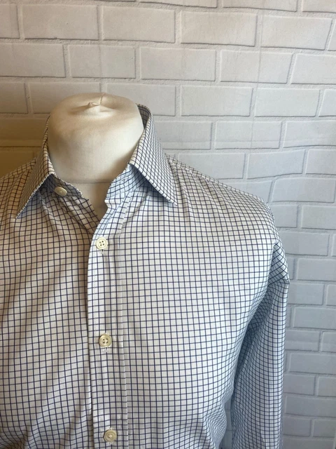 Camicia Charles Tyrwhitt 15,5"" - 33"" bianco navy a scacchi vestibilità regolare doppio polsino