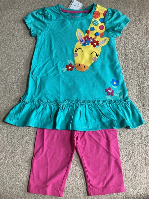 Girls 4-5 Year Outfit New Giraffe Tu Green Pink Shorts T-shirt Summer Gift?