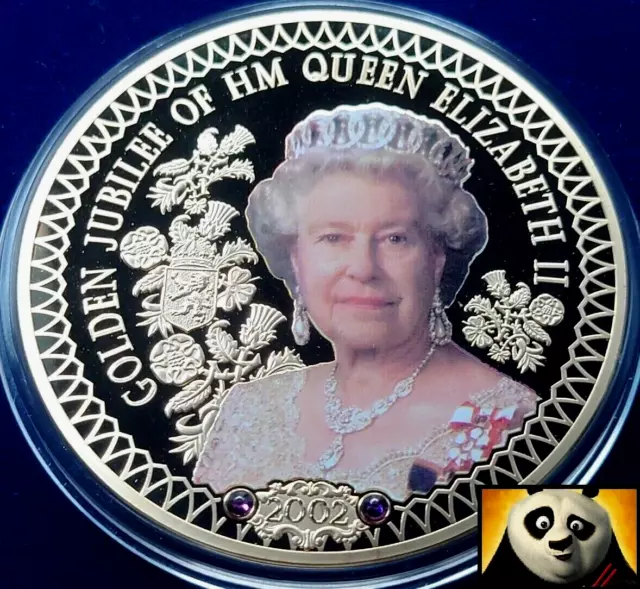 2019 Large Proof 70mm Queen Elizabeth II Golden Jubilee Coin Medal w/ Swarovski