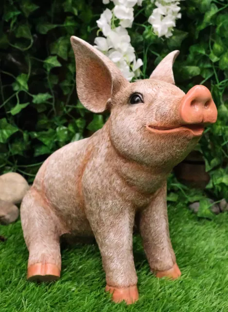 Large Country Farmhouse Adorable Realistic Animal Farm Babe Pig Sitting Statue