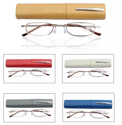 Unisex Reading Glasses Clear Spring Hinge Reader Metal Tube With Hard Case