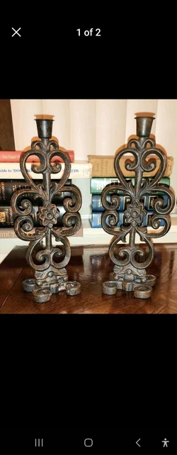 Vintage Cast Iron Candlestick Holders (Pair)