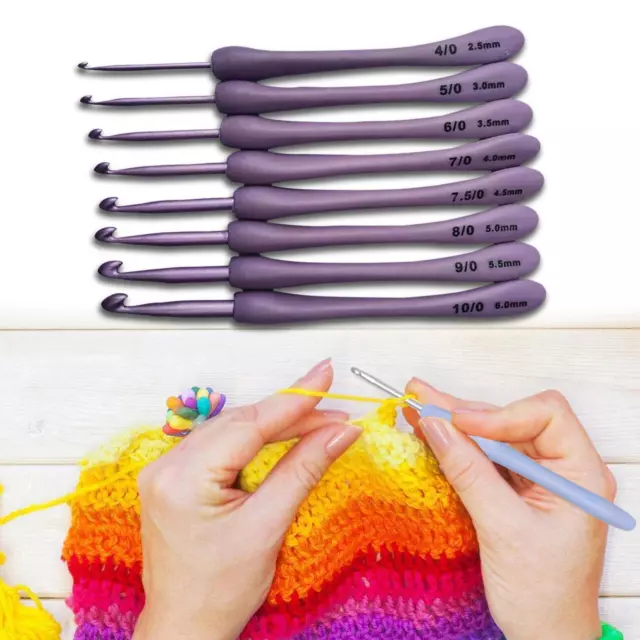 XIAOMAOMAO Lot de 8 crochets en aluminium, kit d'outils pour aiguilles à  tricoter, crochet ergonomique, poignée douce, aiguilles de crochet avec  étui : : Loisirs créatifs