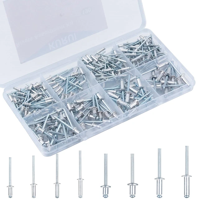 KURUI Pop Rivets for Metal 190PCs Aluminum Rivets Assortment Kit in 8 Sizes