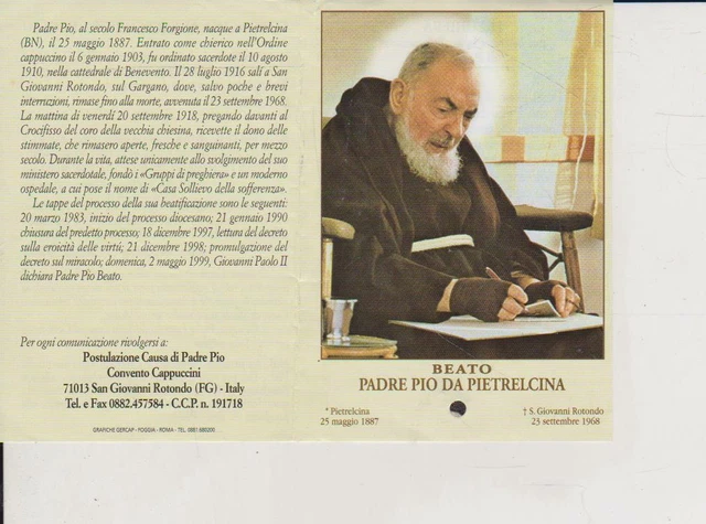 SANTINO BEATO PADRE Pio Da Pietrelcina Preghiera EUR 8,00 - PicClick IT