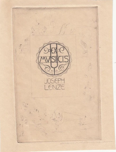 Exlibris Bookplate Etching Eduard Winkler 1884-1978 Design Tuning Fork