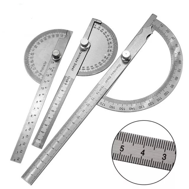 Stainless Steel Angle Ruler 180° Protractor Round Finder Arm Measuring Tools