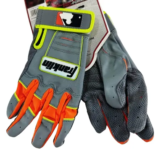 Franklin Youth CFX Pro-formance Baseball Batting Gloves Gray/Neon Orange MEDIUM