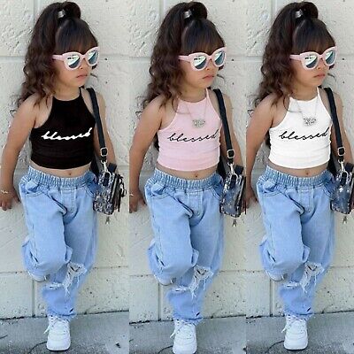 Toddler Kids Child Baby Girl Sleeveless Vest Tops Jeans Pants Summer Outfits