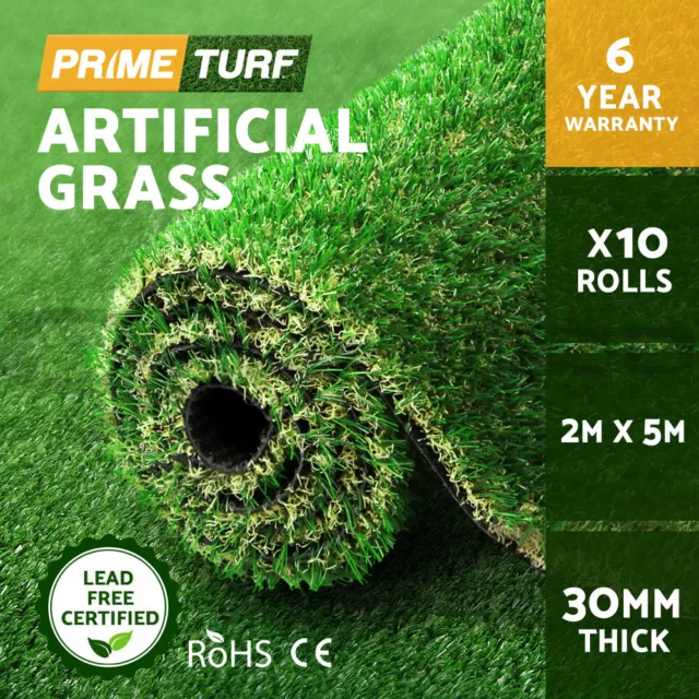 Primeturf Artificial Grass Synthetic Fake Lawn Turf 2mx5m 100SQM Plant 30mm