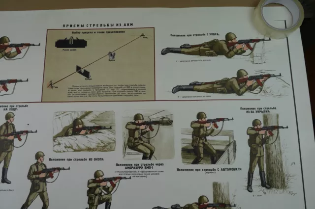 Authentic Soviet Russian USSR Military Poster AKM Kalashnikov Rifle Shooting 3/3 3