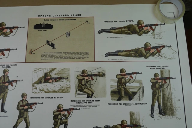 AUTHENTIC SOVIET RUSSIAN USSR Military Poster AKM Kalashnikov Rifle ...