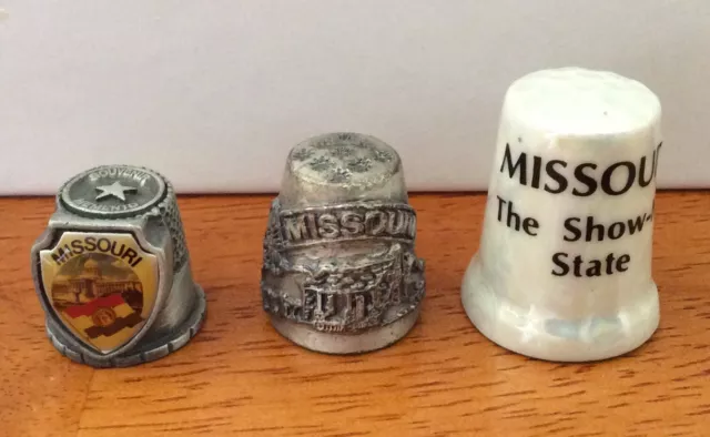 Missouri Hawthorn Show Me State Thimble opalescent porcelain 2 Pewter Vintage