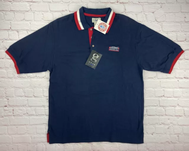 NEW UConn Huskies Gear For Sports Blue Buttoned Polo Shirt Mens Size Small