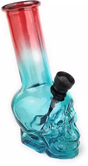 6,4 ZOLL GLAS MINI SCHÄDEL BONG mit Daunenstamm - Wasserleitung Bubbbler Shisha Wasserpfeife 2