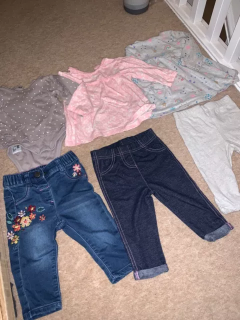 Baby girls 3 set bundle outfits jeans tops 3-6 months pink