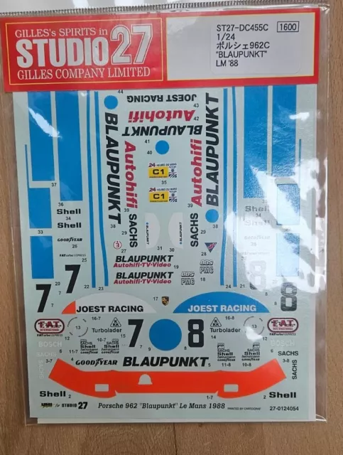 Studio27 Nr. ST27-DC455C Porsche 962C Joest Blaupunkt LeMans 1988 Decalset 1/24