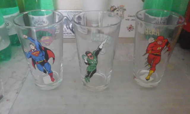 1999 Dc Comics Pint Glasses Set Of 7 Wb Store Superman Batman Very Rare Heavy 2