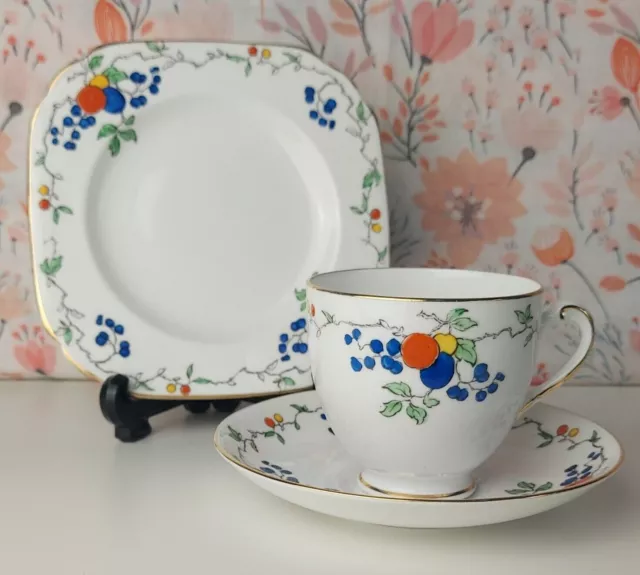 Vintage Tuscan China Plant Cup, Saucer & Side Plate Trio 1936 Art Deco