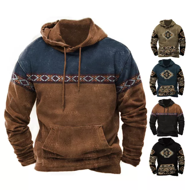 Felpa Con Cappuccio Da Uomo Casual Tinta Unita Tasca Slim Maglione Maglia