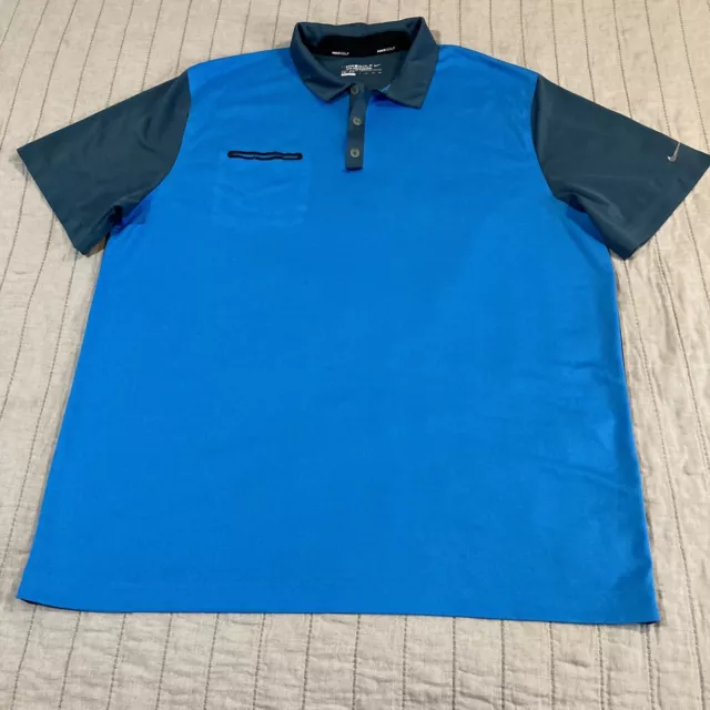 Nike Golf Polo Shirt Mens Short Sleeve DriFit Tour Performance XXL Blue Tiger