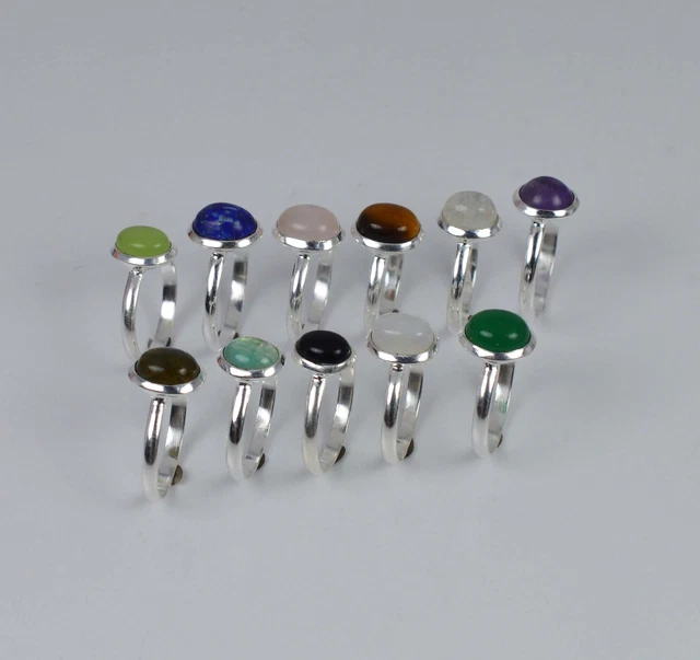 WHOLESALE 11PC 925 SOLIDSTERLING SILVER GREEN RAINBOW MOONSTONE MIX RING LOT l40