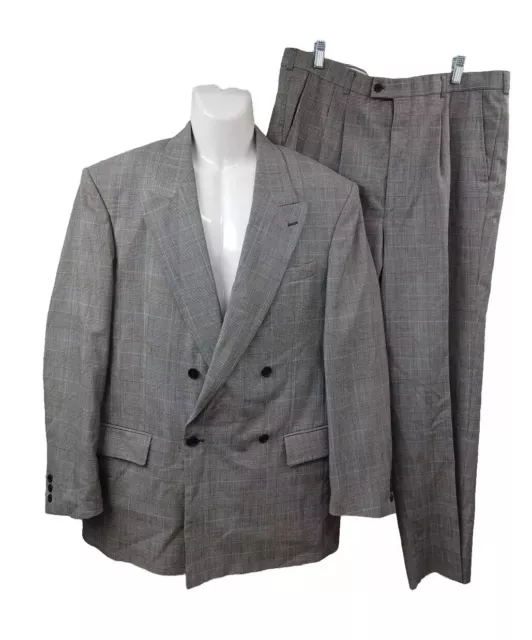 RON CHERESKIN MEN Suit 2 Pcs Double Breasted Plaid Pants 37L Blazer 43L ...