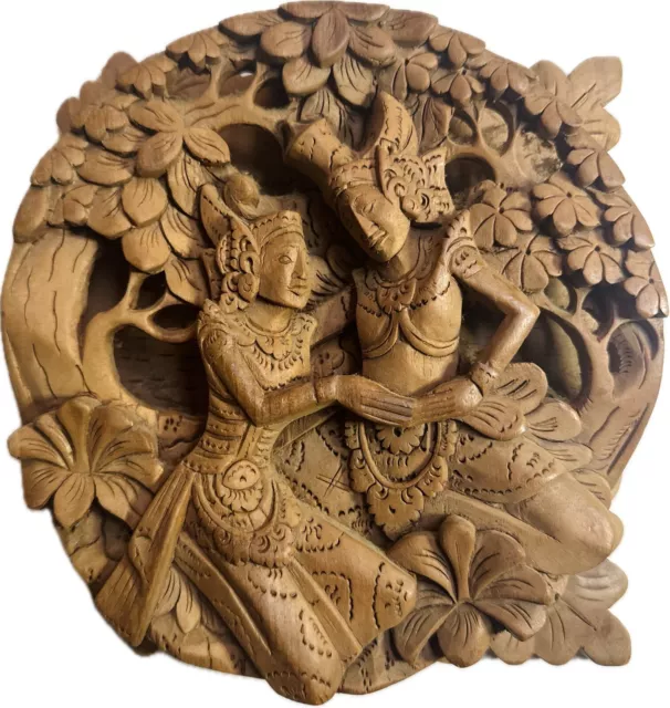 Rare VTG balinese wood carved Sculpture Panel  rama & sita wall decor Indonesia