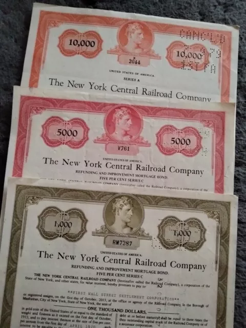 3 div. New York Central Railroad Eisenbahn Anleihen 1970 Abb. Julius Caesar