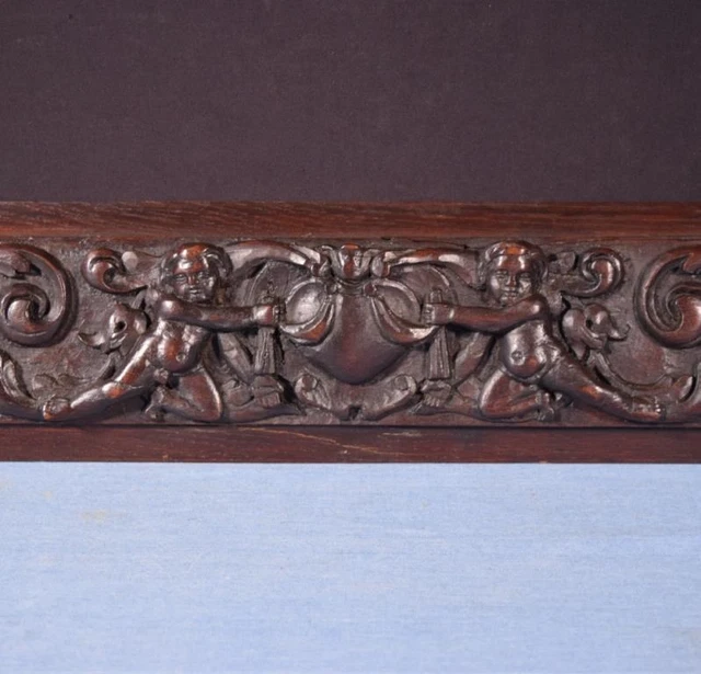 *French Antique Highly Carved Architectural Trim Panel in Solid Oak w/Cherubs 5