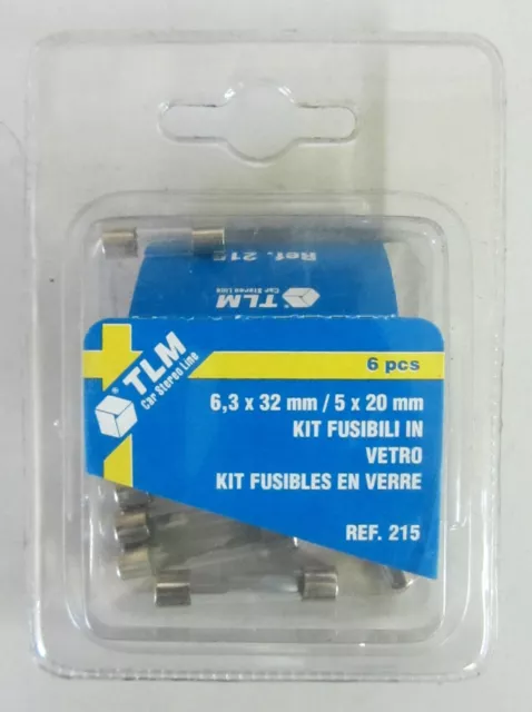 TLM Set 6 Fusibles en Verre 6,3 X 32 MM/5 X 20 MM Cod. 215 Italie