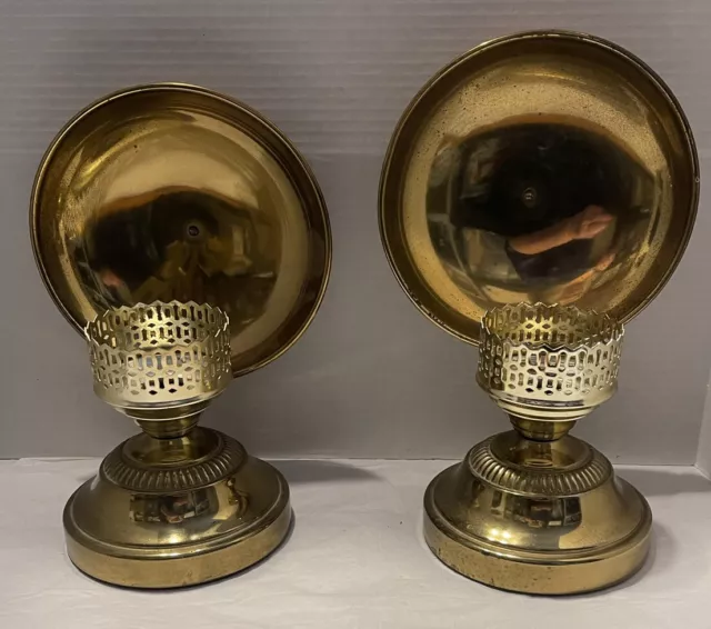 Matching Pair Of VTG  brass wall candle and Globe sconce Colonial Style 11”