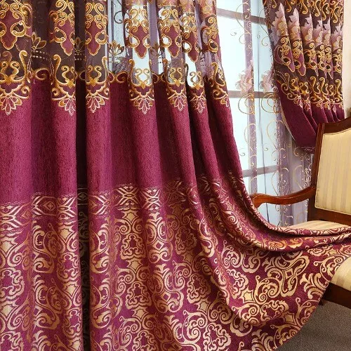 European Luxury Jacquard Chenille Hollow Embroidered Blackout Finished Curtains