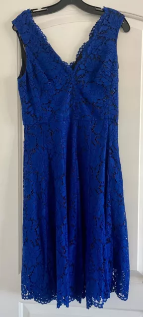 VERA WANG (NWOT)Women’s Sapphire Blue Lace Sleeveless V-Neck Party Dress-Size 10