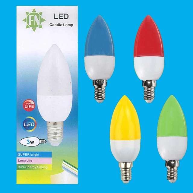 2x 3W LED Coloured SES E14 Candle Light Bulb Lamp Red Yellow Green Blue, 85-265V