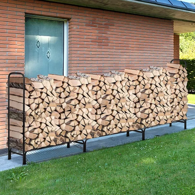 12ft Long Metal Wood Log Store Outdoor Garden Firewood Stacking Storage Stand