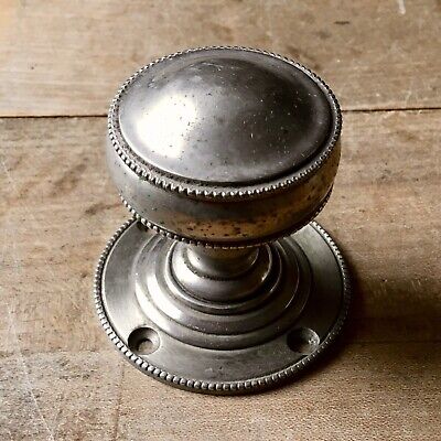 Nickel Cast Brass Door Knob Handle Antique Vintage Round Pull Original Old
