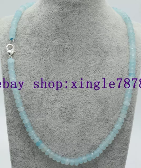 Fine 2x4mm Light Blue Aquamarine Faceted Rondelle Gemstone Necklace 20" AAA+