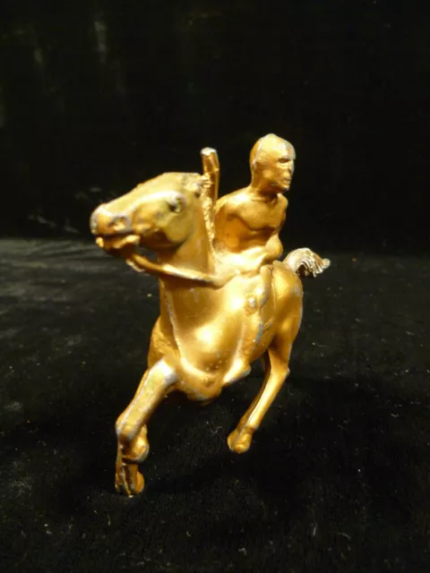 Vintage Gilt Cast Metal Gun-Toting Native American Indian On Horseback Figurine 2