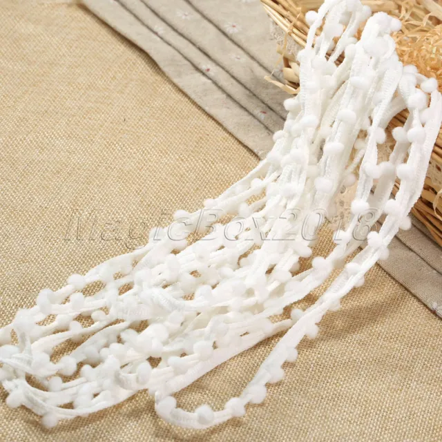 White 5 Yards Pom Pom Braid Lace Trimming  Bobble Ball Fringe For Craft Sewing