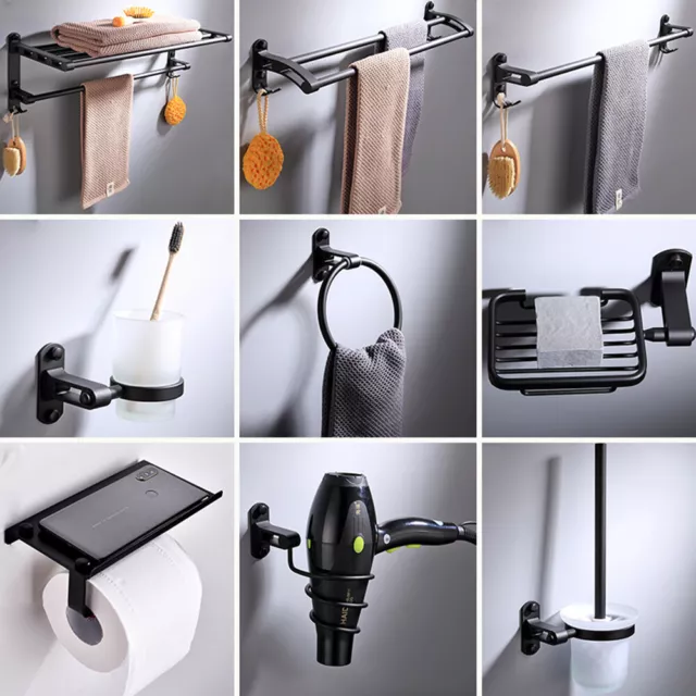 9PC Modern Bath Accessories Bathroom Hardware Towel Bar Rack Toilet Paper Holder