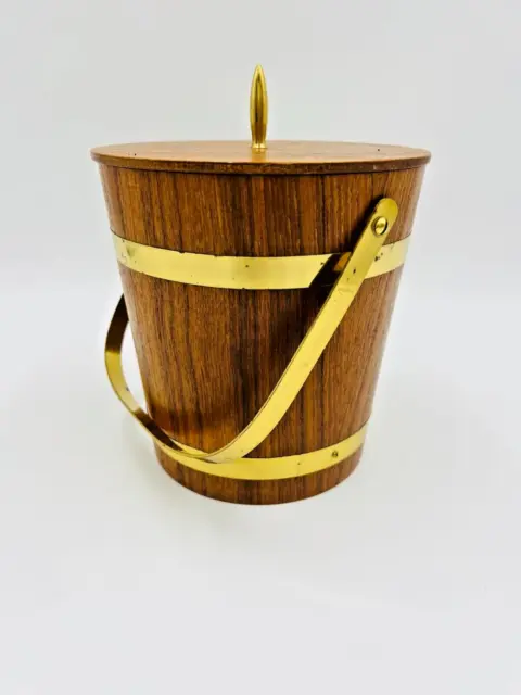 Vintage Wood Grain Ice Bucket General Cannister w/ Gold Accents & Handle MCM