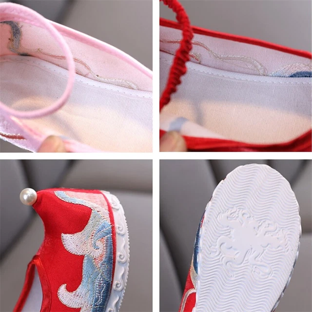 Cinese Bambino Ragazze Floreale Ricamato Rete Tela Scarpe Balletto Mocassini Per 9