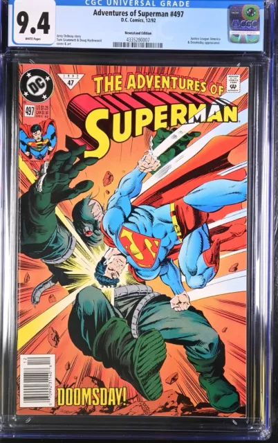 Adventures of Superman #497 CGC 9.4 Newsstand 1992 DC Justice League & Doomsday