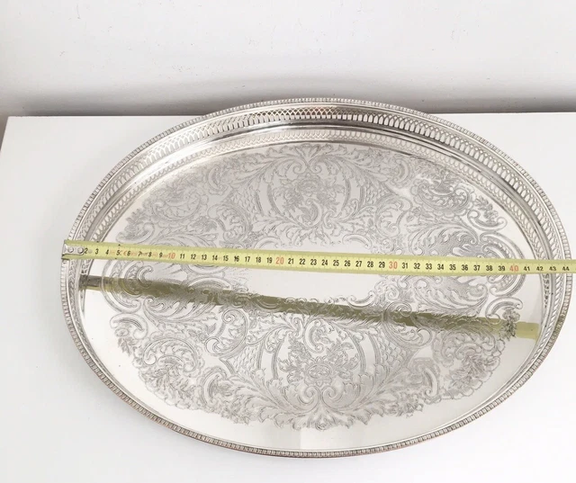 Grande Vassoio Galleria Placcato Argento 44,5 cm