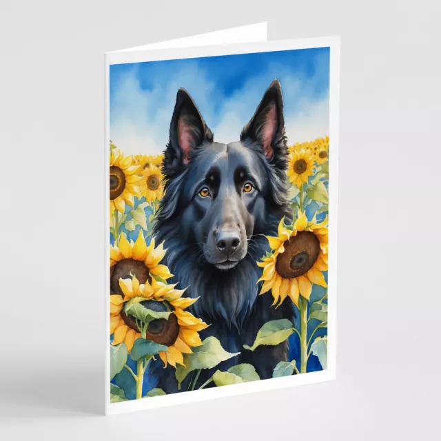 Belgian Sheepdog in Sunflowers Greeting Cards Envelopes Pk 8 DAC6023GCA7P