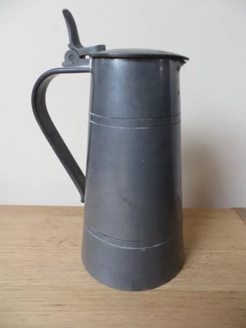 antique Arts & Crafts pewter jug with lid / pitcher 8" high makers marks on base