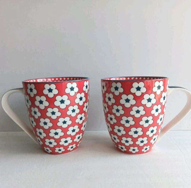 CHRISTOPHER VINE COTTON Bud Coffee/Tea Mugs Set of Red White