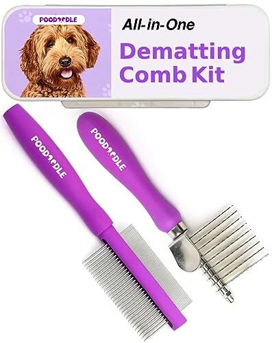 Pain-Free Dematting Comb Kit for Dogs & Cats, Dematting Rake & Detangling Dua...